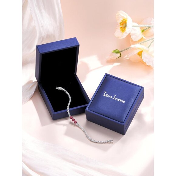 Sterling Silver Heart Tennis Bracelet 7in Ruby Charm Daily Wear - Picture 4 of 4